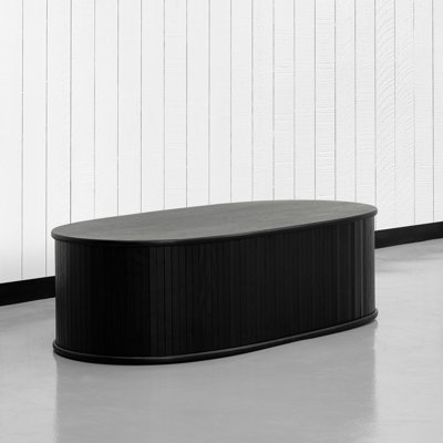 Stream Coffee Table Modern Oval Wooden Center Table with Vertical Groove Design, Stylish Living Room Decor, Contemporary Minimalist Style for Home and Office, Easy Assembly