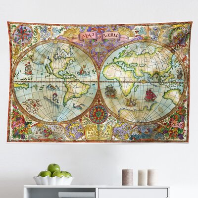 Ambesonne Watercolor Tapestry, Vintage World Map Antique Grunge Drawings Mystic Adventure Discovery, Fabric Wall Hanging Decor For Bedroom Living Room -  East Urban Home, 1334AEF52E624B349AAEF0E0C3591F7C