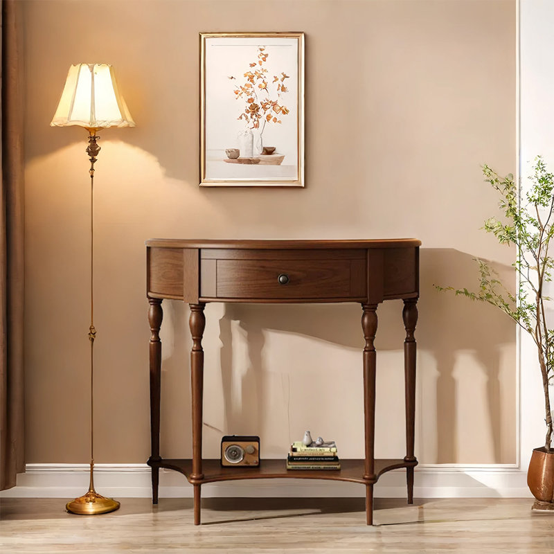Console en bois massif en demi-cercle, Brown