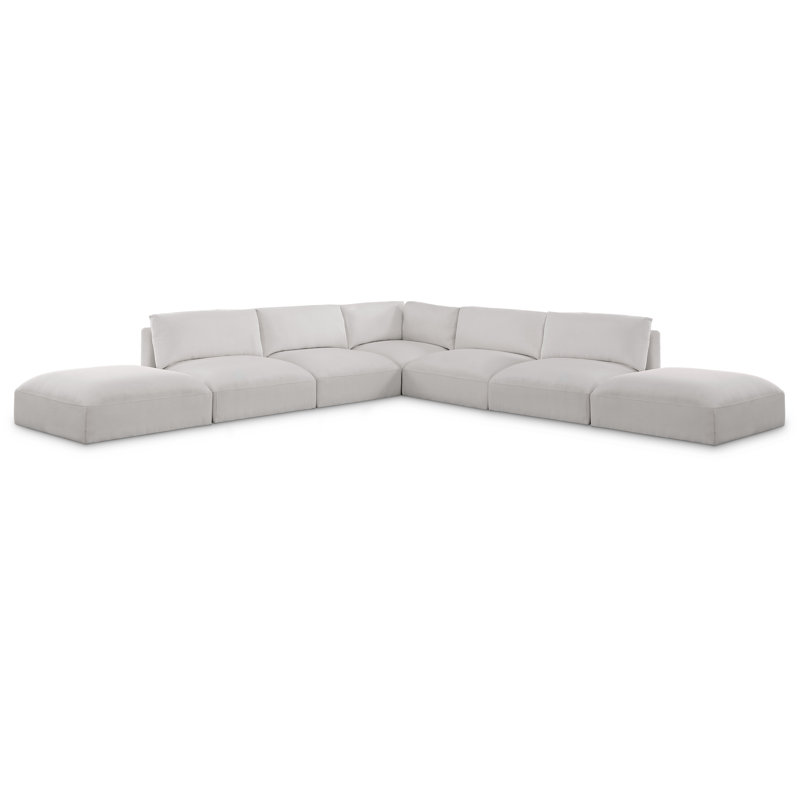 Hubband Upholstered L-Shaped Sectional Reversible, Cream Polyester Fabric