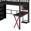Lit mezzanine double en métal avec poste de travail, garde-robe, escalier de rangement et DEL-50357072