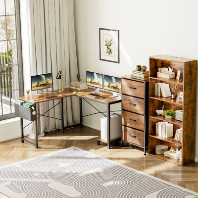 Ensemble de bureau d'ordinateur multifonctionnel 3 pièces en L avec espace de rangement