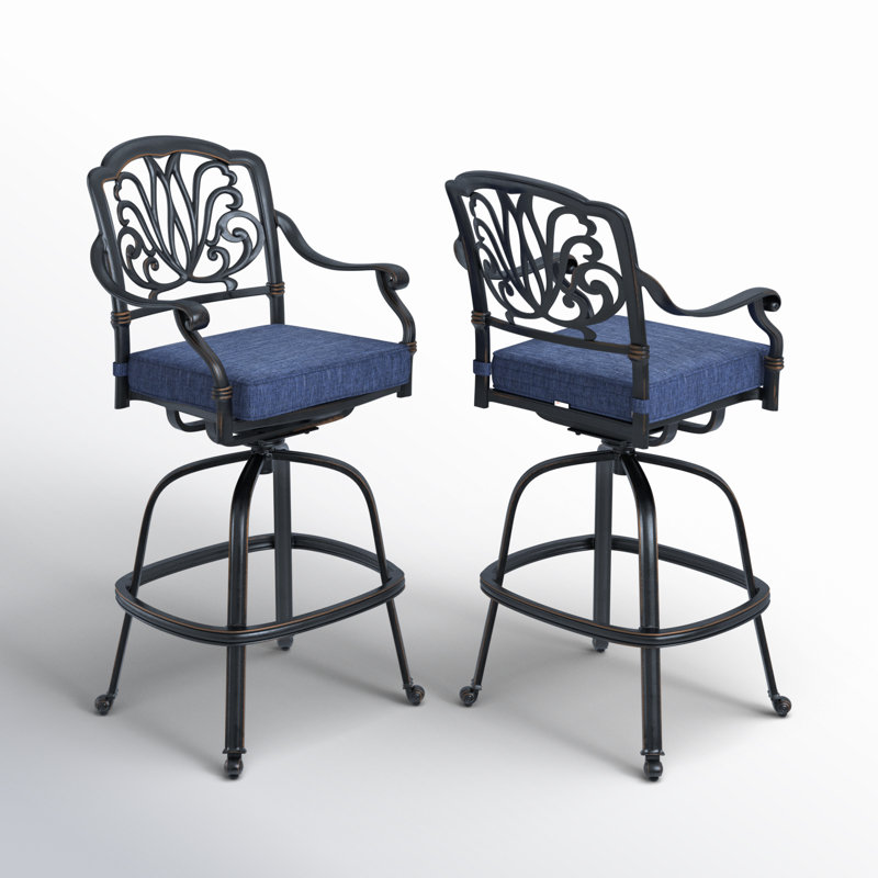 Tabouret de bar avec coussin Kaneidra, Bleu marine