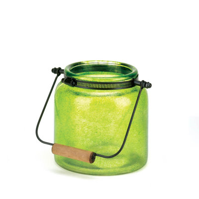 Green Jar Candle Lantern | Tinted Glass Hanging Holder