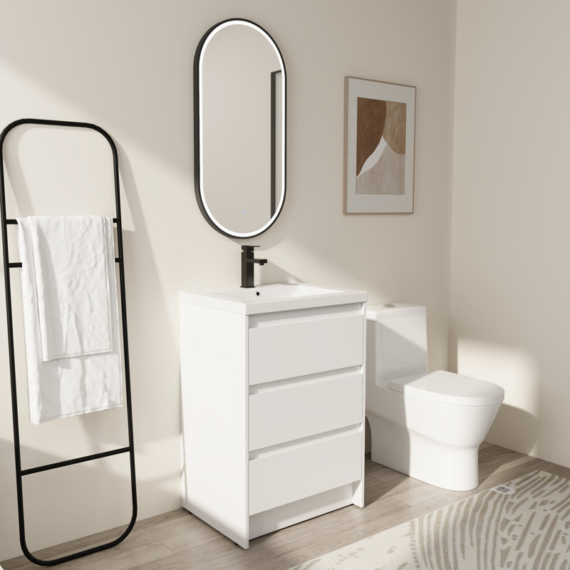Meuble-lavabo en résine 24 po - 3 tiroirs à fermeture en douceur - blanc