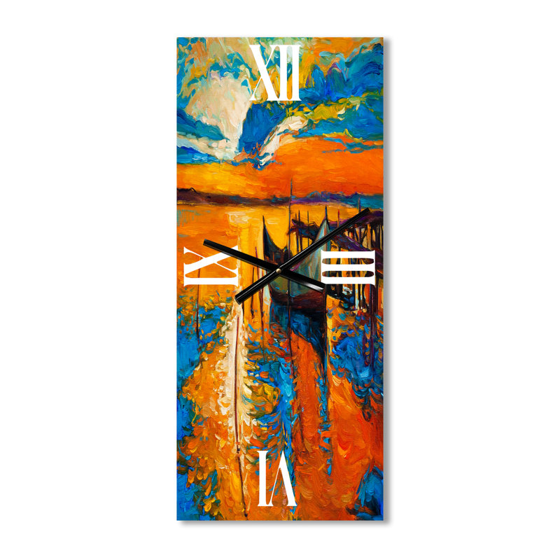 Horloge murale bateau pendant la lueur du soir sur le lac VII, Petit