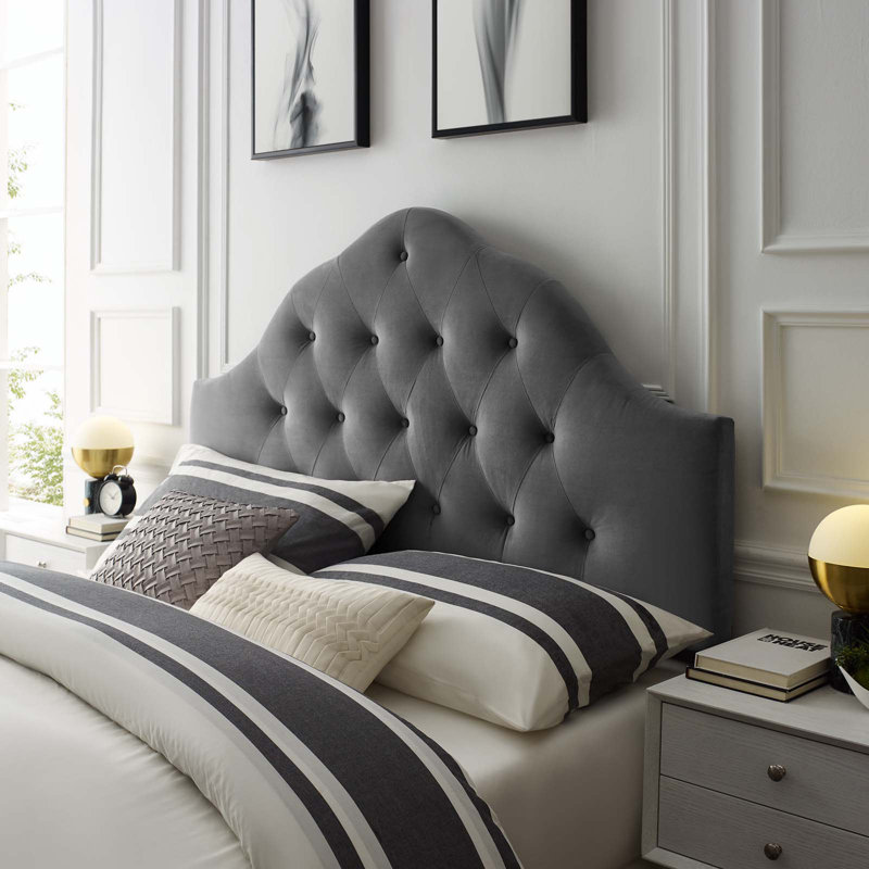Sovereign Diamond Tufted Performance Velvet Headboard by Modway, Gray, Full