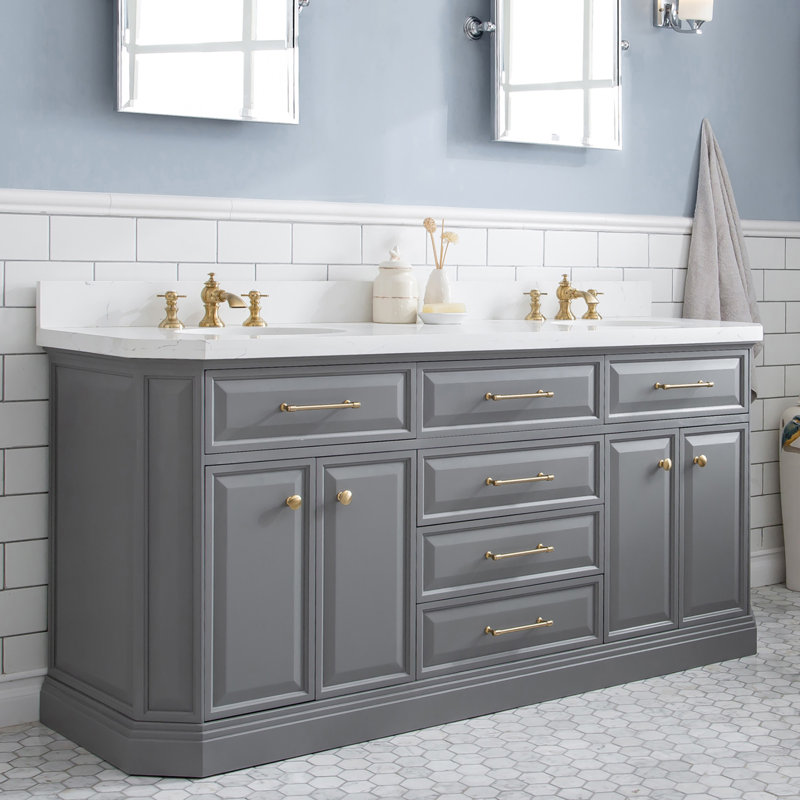 Palace 72'' W Double Vanity, Cashmere Gray, Satin Brass
