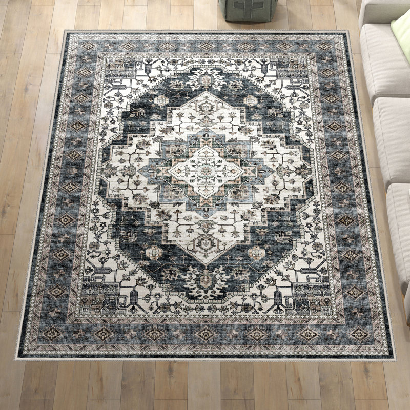Chemesh Rectangle Area Rug with Non-Slip Backing, Rectangle 8' x 10', Blue