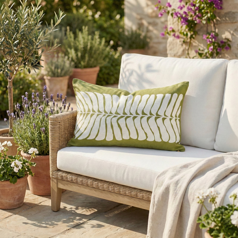 Coussin lombaire intérieur / extérieur fabriqué à partir de fils de polyester recyclés - double face, résistant aux taches, lavable à la machine - tropical - patio, terrasse, porche, salon - Hilo - bleu - (14 po x 24 po)