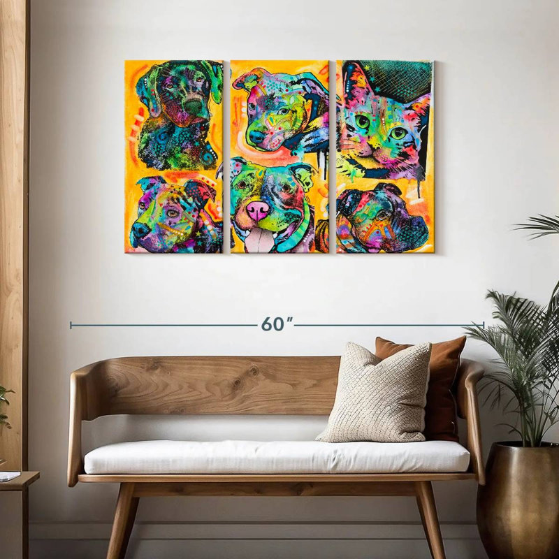 Brampt 5 Dogs And A Cat, 28" H x 45" W