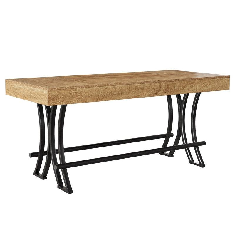 Tribesigns 63" Bar Pub Table, Counter Height Kitchen Dining Table with Metal Footrest