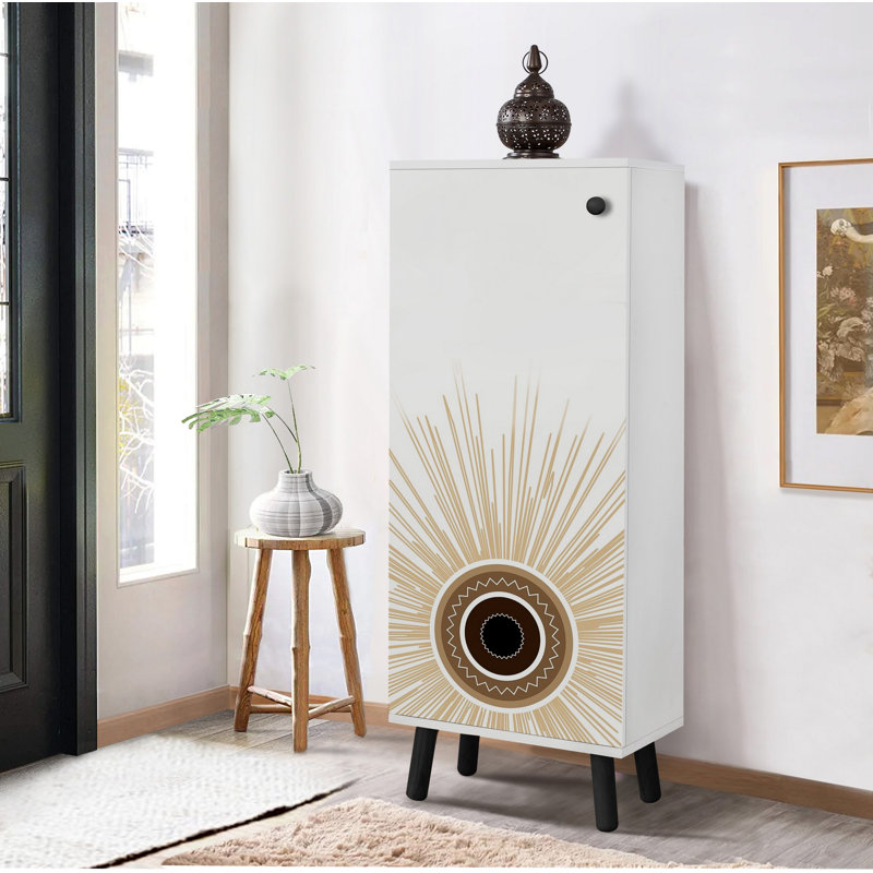 Stylish Shoe Cabinet with Solid Wood Legs & Handles, 19.7 x 53.1 x 15.0 inches | 100% Melamine Coated Chipboard, UV Coating | Modern White & Black Design, Numerous Shelves for Organized Storage