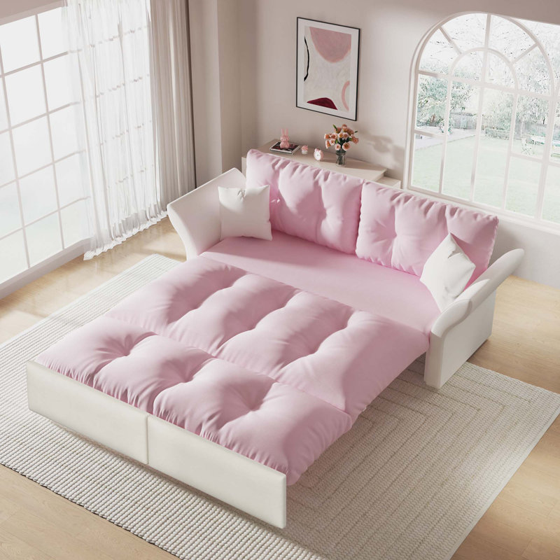Canapé-lit escamotable, canapé-lit capitonné convertible 3-en-1, Velours rose