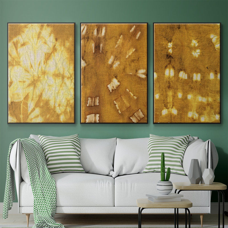 Turmeric Sunrise I, ensemble de 3 toiles encadrées sur toile, H 27 po x l 54 po, Noir