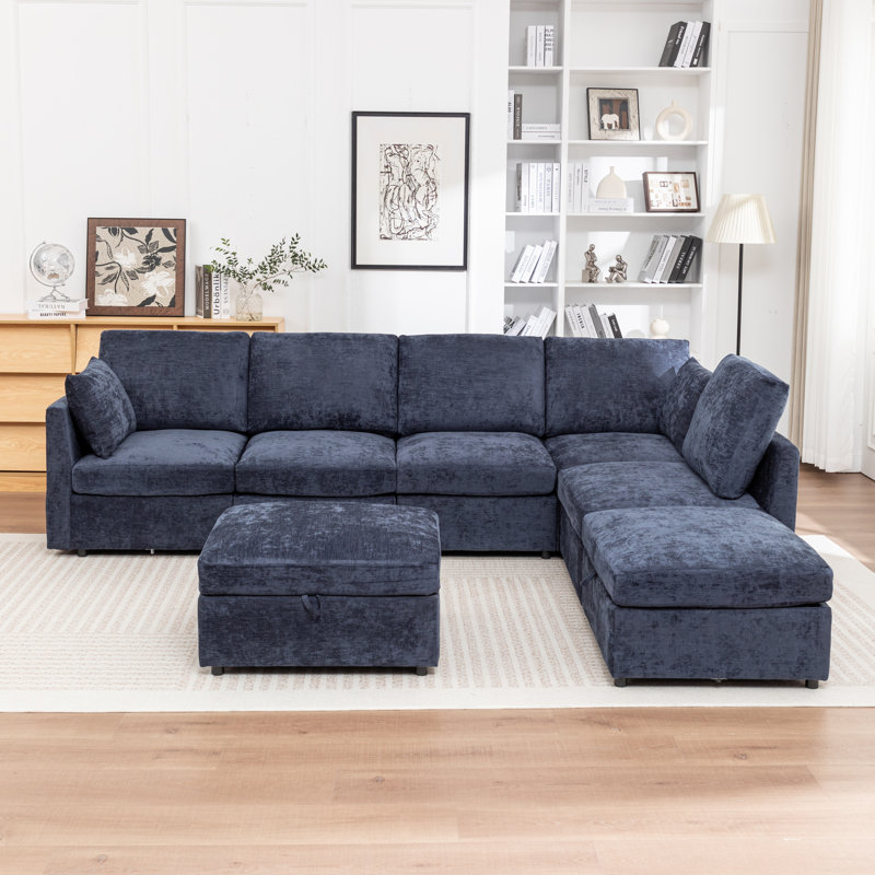 Ober 7-Piece L-Shaped Sectional Sofa, Blue