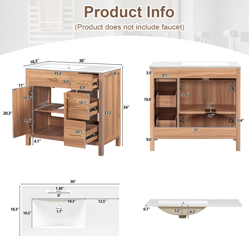 36'' Single Bathroom Vanity with Ceramic Top