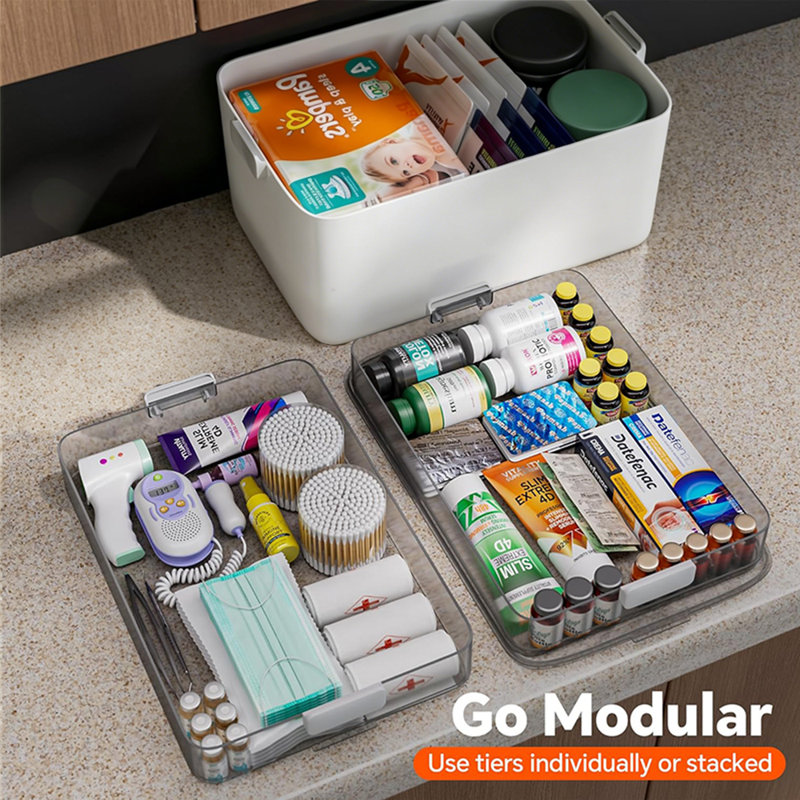 JOYBOS  4-Tier Medicine Box with Leather Handle, Home Medicine Organizer for Storage and Gifting, 23QT（4 -Tier）