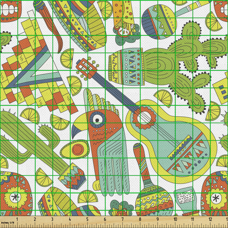 Chelsea-Ann Traditional Elements Cartoon Maracas Taco Sombrero Multi-Purpose Fabric