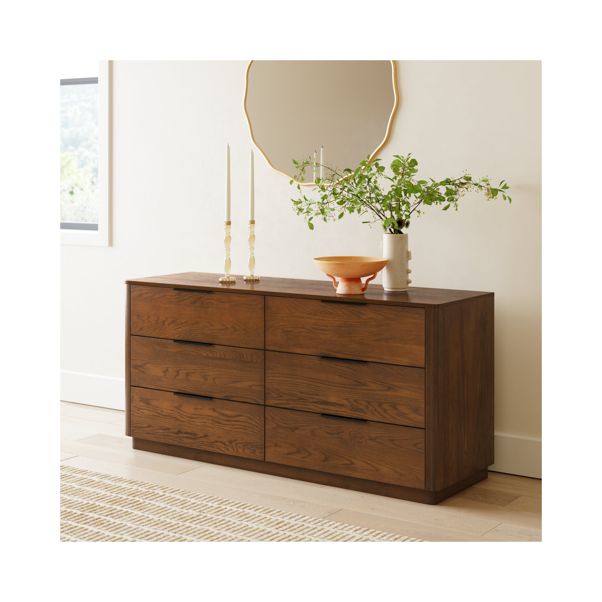 Tahani 6 - Drawer Double Dresser, Medium Oak/Black