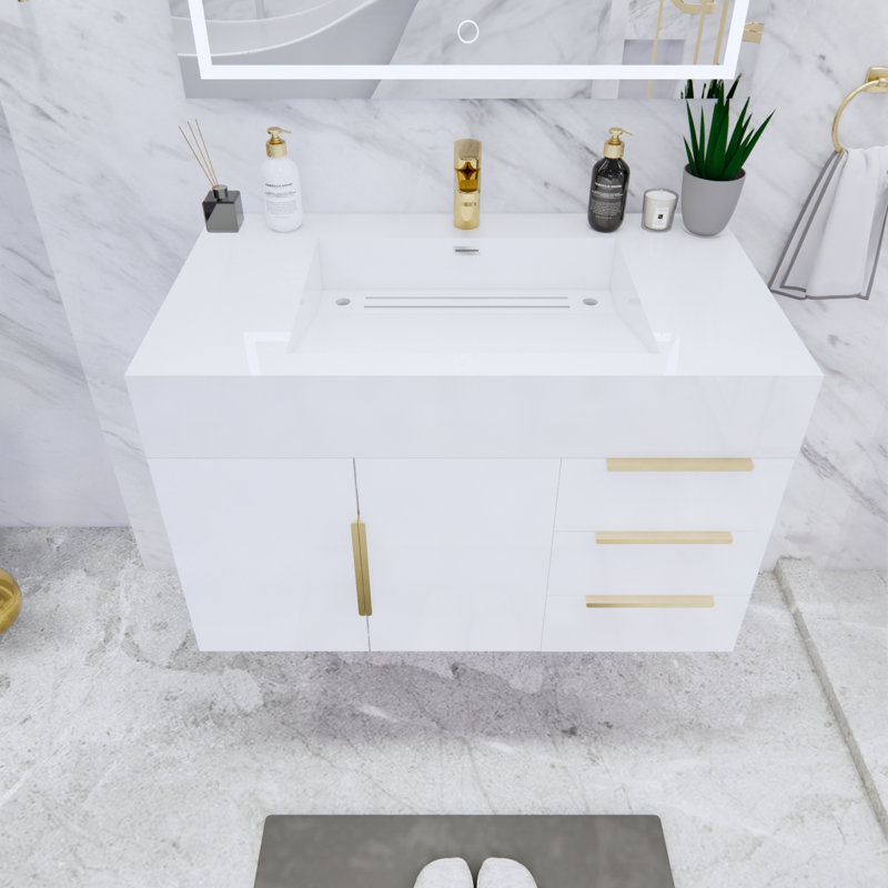 Glasgow 35.5'' Single Bathroom Vanity with Acrylic Top, White