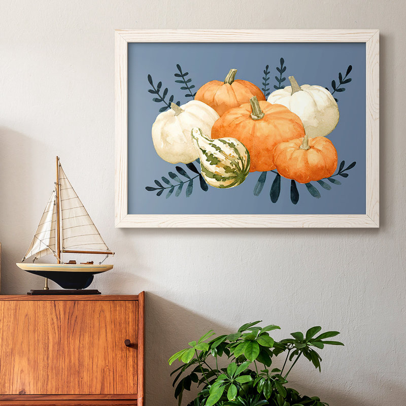 Automne orange et blues I, H 18 po x l 26 po, Blanc