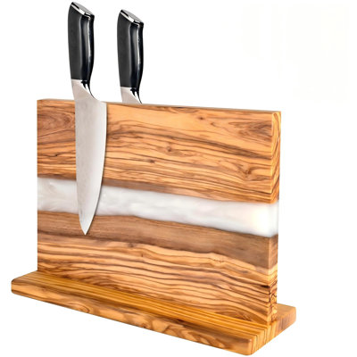 Magnetic Knife Block Stand, Kitchen Knife Holder Rack with Resin Flow Design, Double Sided Strong Magnet Knife Block, Universal Knife Organizer Holds 18 Knives, (Pearl White)