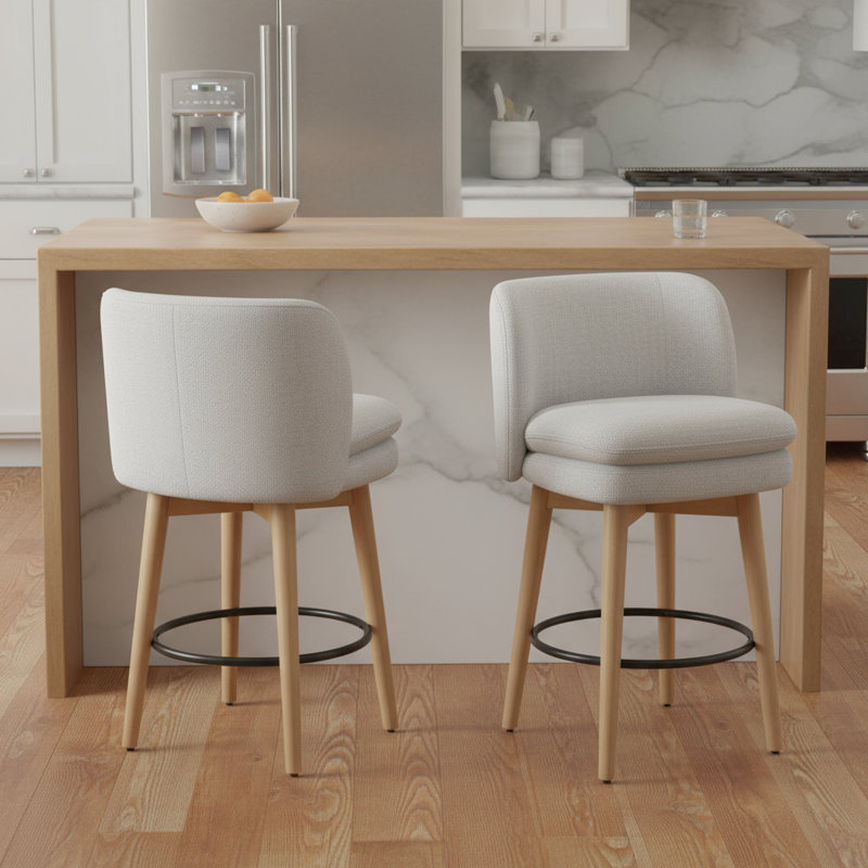 Chilmark Upholstered Swivel Counter Stools (Set of 2), Nathan Wheat Performance Tweed
