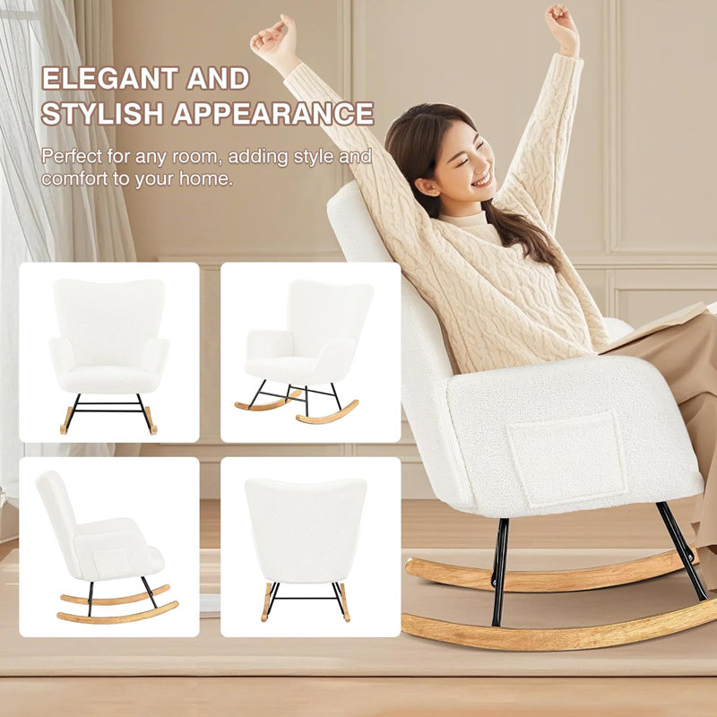 Chaise berçante, fauteuil de chambre de bébé en tissu rembourré avec siège rembourré