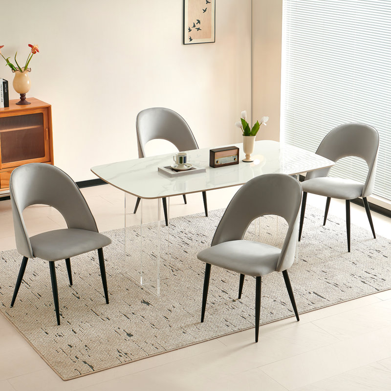 Modern Curved Velvet Upholstered Dining Chair (Light Gray), Light Gray