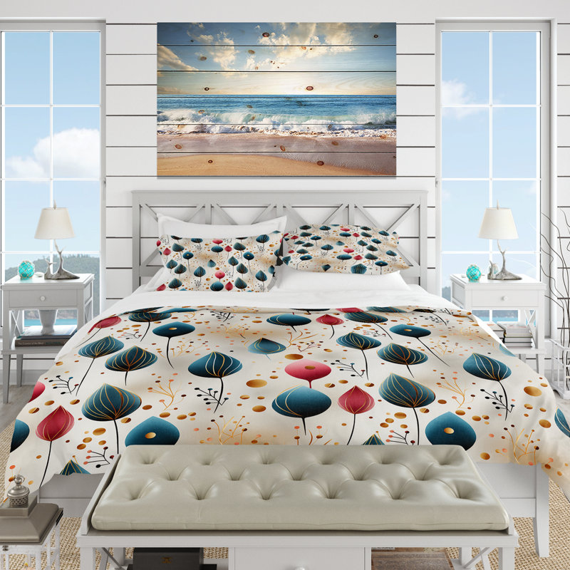 Literie Botanical Pastel, Housse de couette pour grand lit et 2 taies décor