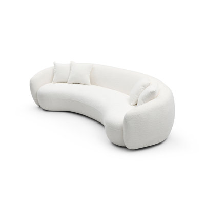 102" 5-Seater Modern Half Moon Sectional Sofa, Boucle Fabric, Curved Design, Teddy Fleece Velvet, White