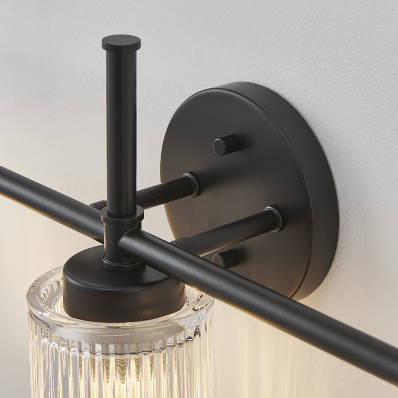 3-light Vanity Light With Ribbed Glass Shades, Matte Black