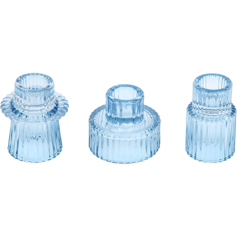 Glass Candlestick Holders Tealight Candle Holders For Table Centerpieces, Wedding Decor And Dinner Party (3 Pcs, Light Blue)