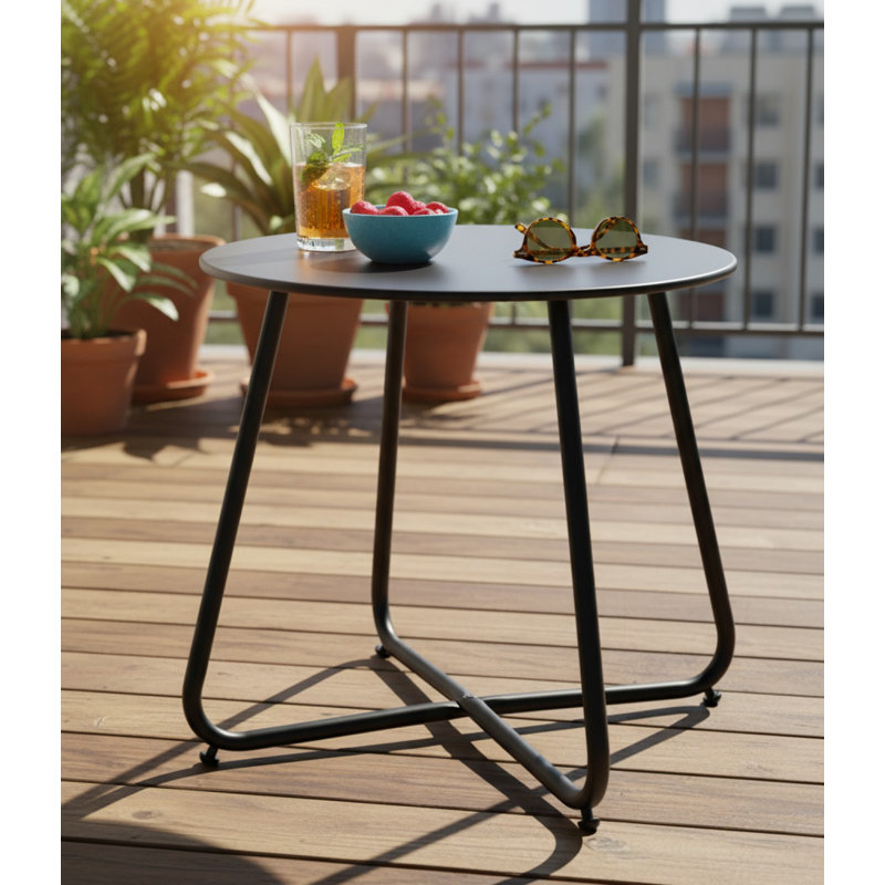Round Metal Outdoor Side Table , cm W cm D, Black, 17.9cm H x 17.7cm W x 17.7cm D