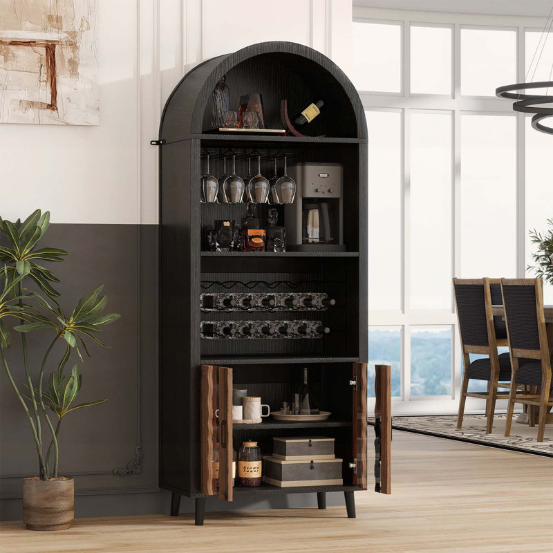 Tall Arched Display Cabinet, For Living And Dining Rooms, Black