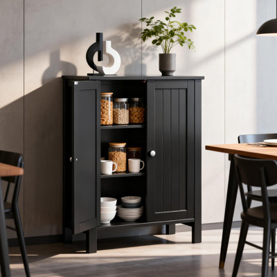 Armoire de salle de bain noire 23,62 "avec 2 portes et 3 tablettes