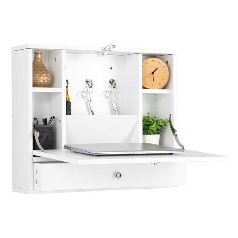 Bureau flottant en bois massif Ganna, Blanc