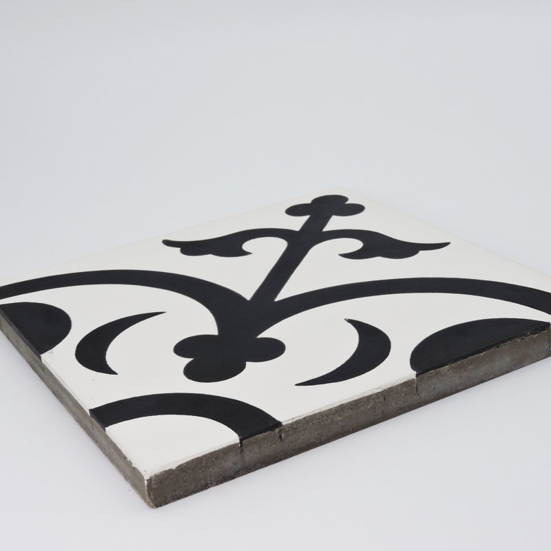 Nador 8" x 8" Cement Patterned Wall & Floor Tile, White/Black