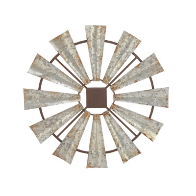 Metal Distressed Galvanized Windmill Silver Wall Decor with Rust Frame