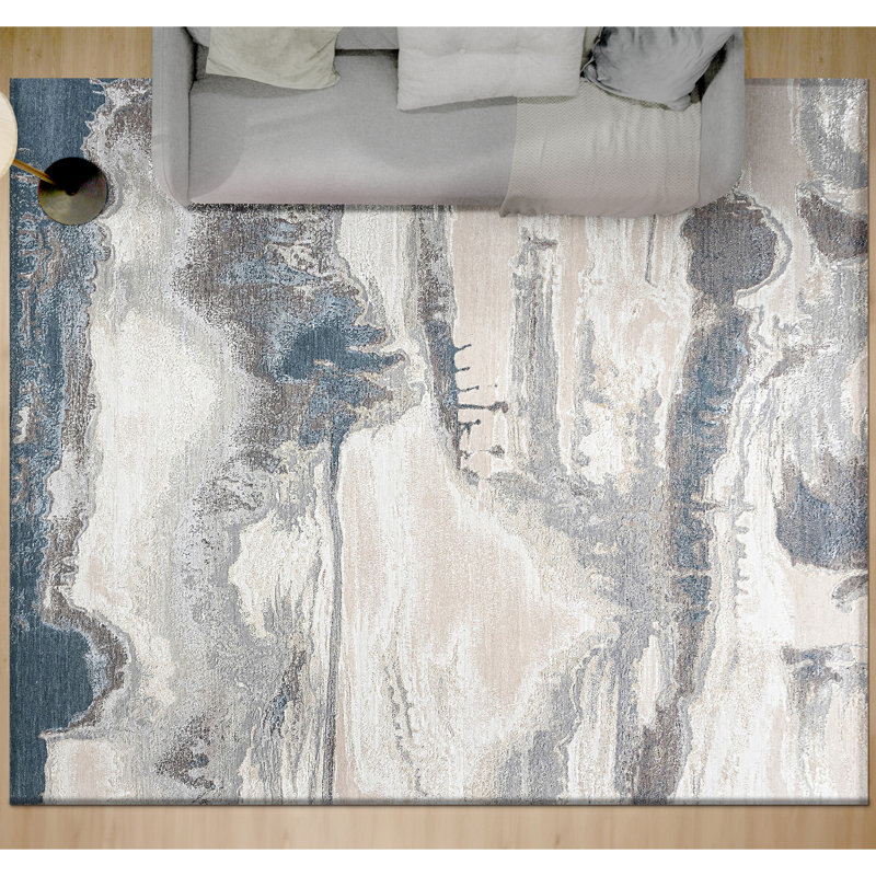 Tapis beige et gris noué à la main de haute qualité, Rectangle de 5 pi x 8 pi