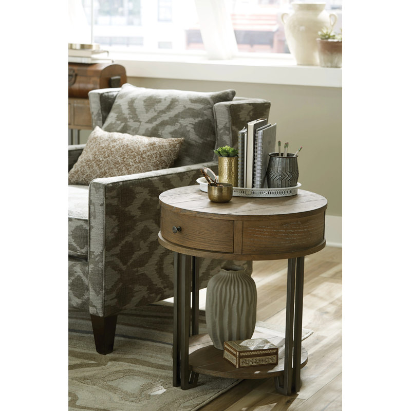 Table de bout à 1 tiroir en bois massif avec rangement Premo