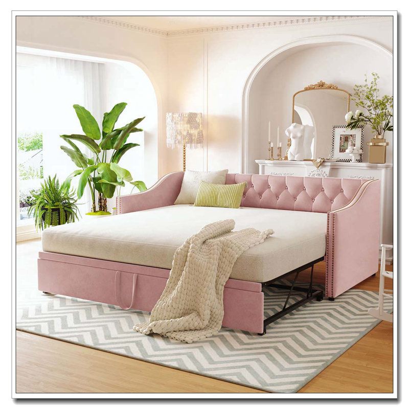 Lit de jour rembourré avec couchette Pop Up, Rose