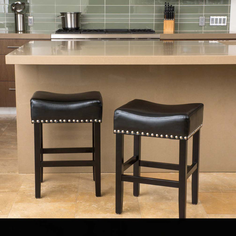 Tabourets de bar en cuir sans dossier, Noir, Tabouret de comptoir (siège d'une hauteur de 26 p