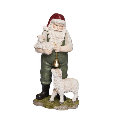 Figurine de père Noël en résine avec agneaux, blanc, résine, plateau de table, salon, Noël, décoration de Noël