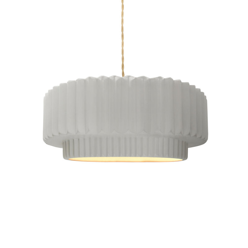 Luminaire suspendu tambour 1 lumière Gela, H 5 po x l 12 po x P 12 po, Bisque, Nickel brossé