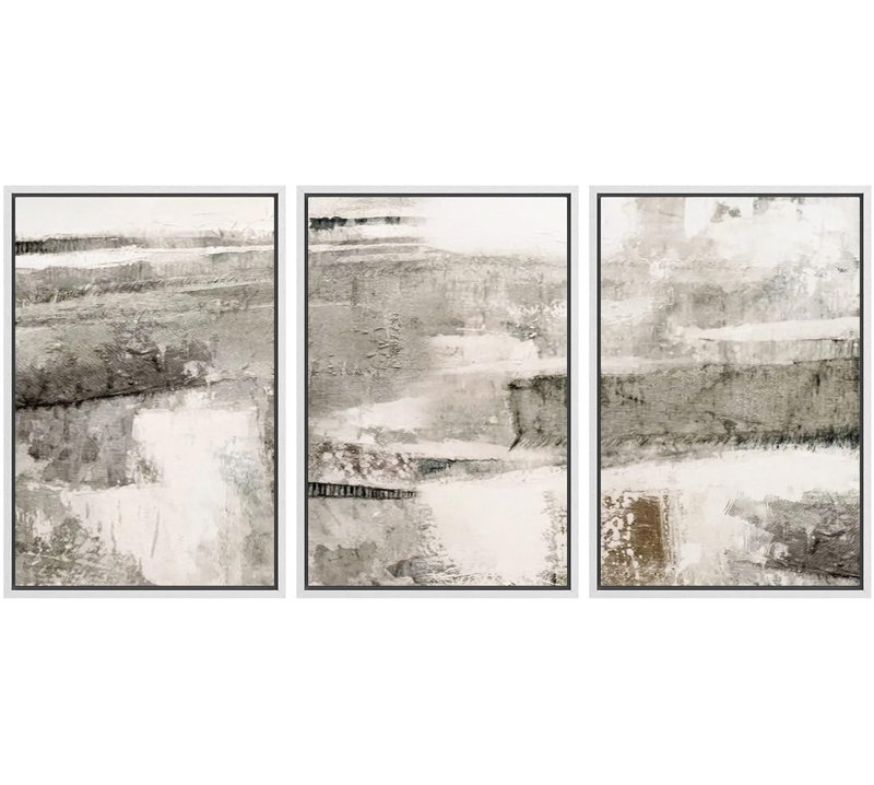 «Minimal Black Grey Landscape Abstract Shapes Modern Chic on Canvas», reproduction de 3 pièces, H 24 po x l 48 po