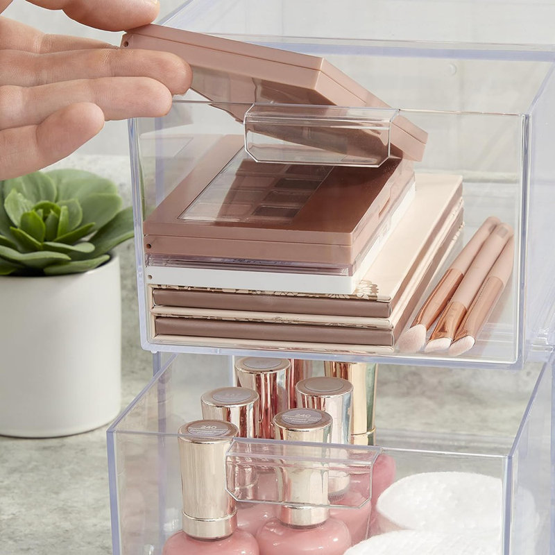Ensemble de 2 tiroirs de rangement empilables en plastique transparent - Rangement de meuble-lavabo pour cosmétiques et produits de beauté