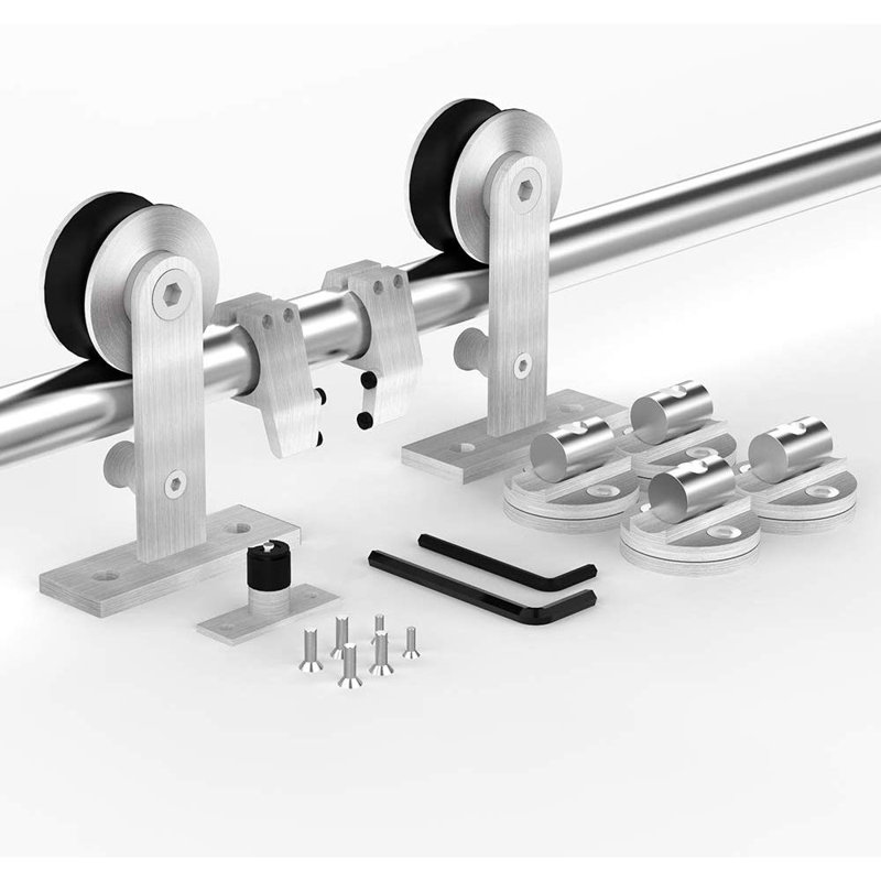 Silver Stainless Steel Sliding Barn Door Hardware Kit with 90" Track