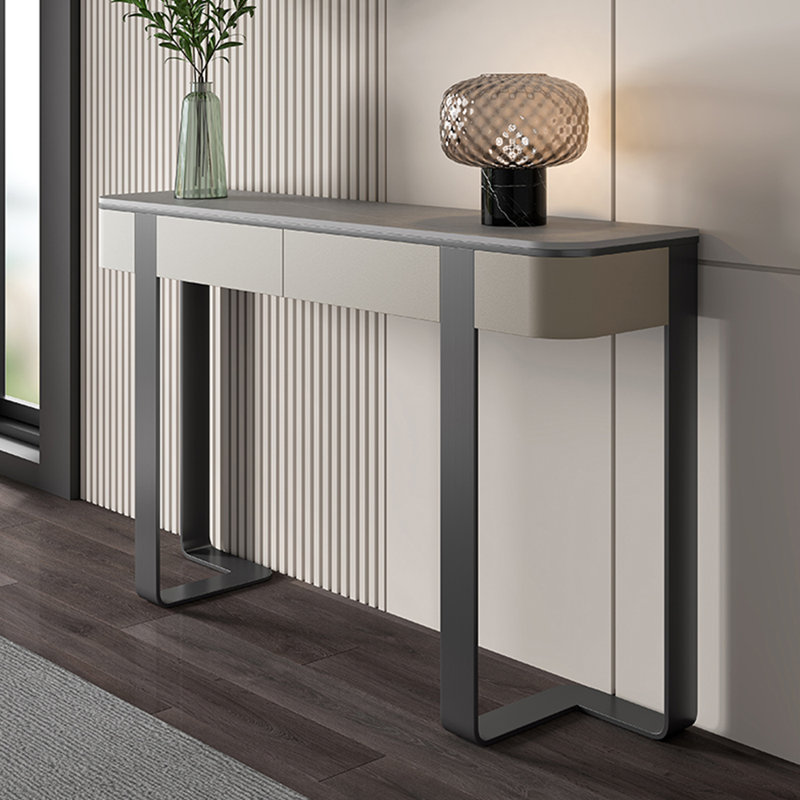 Console légère de style luxueux et moderne, H 33,5 po x l 63 po x P 13,8 po, Gris, Gris